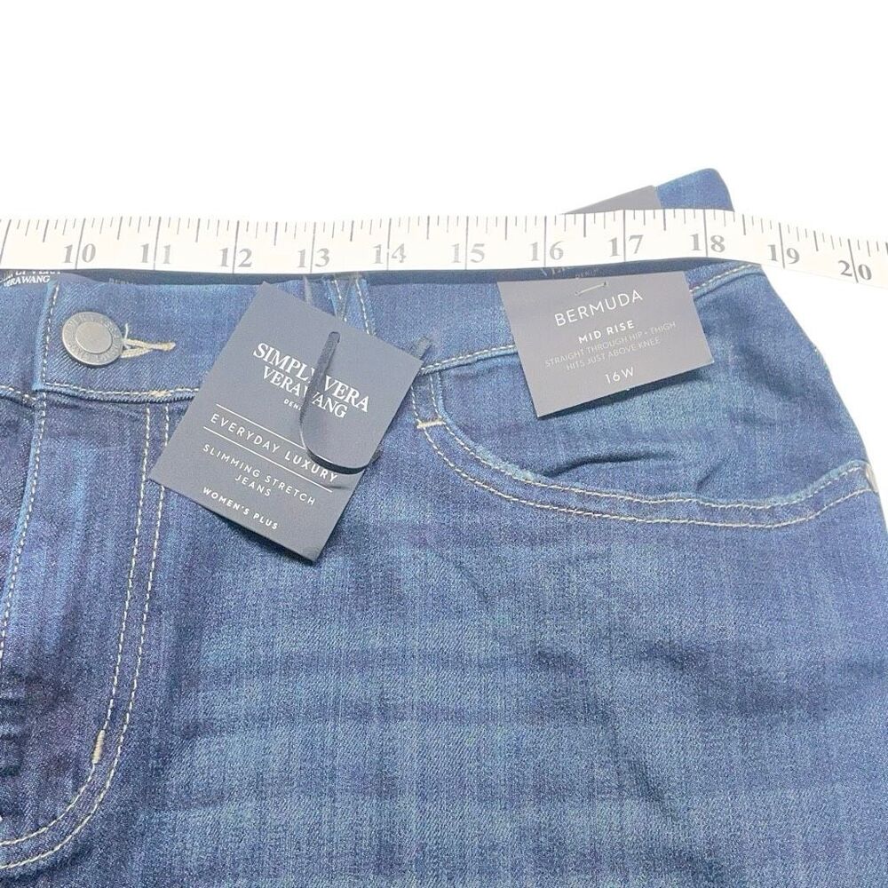 Simply Vera Dark Wash Slimming Stretch Bermuda Jean Shorts N0596 - Picture 4 of 7